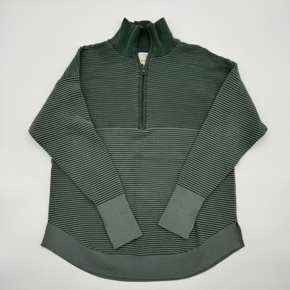 Offline by Aerie Womens Ribbed Quarter Zip Pullover Sweater Green Medium